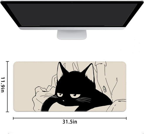 Oversized Cartoon Cat Locked Edge Thickened Keyboard Pad Office Gaming Computer Mouse Pad with Non-Slip Rubber Base for Laptop, Office and Home Ga...