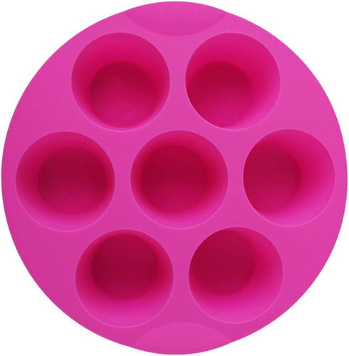 7 Cavity Silicone Air Fryer Muffin Pans Nonstick Brownie Cake Mold Round Pudding Cupcake Recipe Tray Bakeware, Rose...