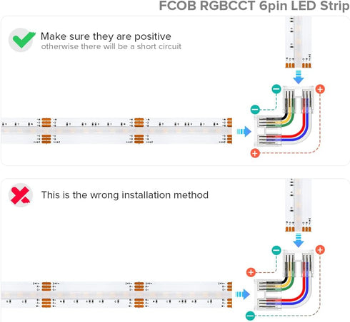 BTF-LIGHTING FCOB 6Pin 12mm 0.47in Transparent Connector Kit 10pcs Corner Connector 8pcs Gapless Solderless Connector 5pcs 5.9in Long 24AWG Extens...