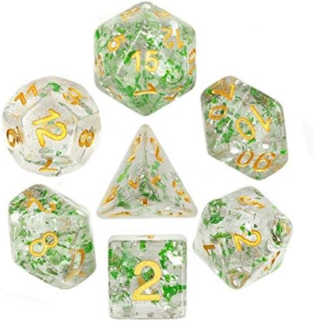 HD Polyhedral Dice Sets D&D Dice for Dungeon and Dragons RPG Role Playing Games MTG Pathfinder Table Top Games 7 Dice Set Green Flakes...