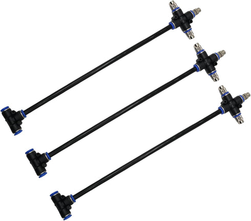 3 Pack 3 Way Brass Misting Nozzles Tee, w/ 13 in Length Built in Hose for Outdoor Watering System, Adjustable 360° Rotation Nozzles, Water Mister ...