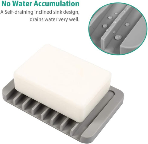 3PCS Self Draining Soap Holder, Premium Silicone Soap Dish, Soap Saver for Shower, Bathroom, Kitchen, Bath Tub, Sponges, Keep Soaps Bars Dry Clean...
