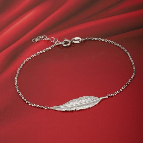 Sterling Silver Jewelry - Rhodium Plated with 925 Stamp - Feather Charm Anklet - Elegant handcrafted Chain Anklet for Women - 9" long + 1" extende...