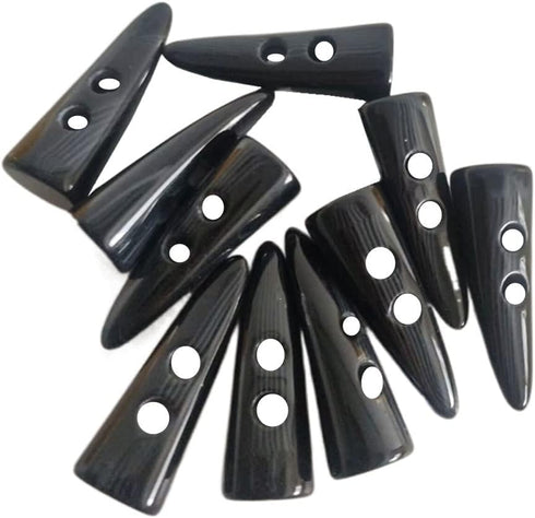 Black Resin Toggle Buttons, 2 inch Long Two Holes Horn Tooth Shape Buttons for Coat Sweater Jacket Cap Sewing DIY Accessories (10 Pack)...