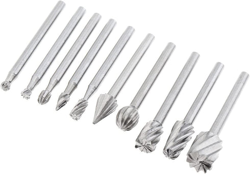 10pcs/set DIY Tree Root Carving 3mm Shank High Speed Steel Carpentry Handmade Electric Grinding Head Engraving Milling Cutter Rotary Burr Bit Set...