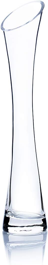 WGV Maria Bud Vase, Width 2", Height 10", Clear Slant Cut Opening Gathering Concaved Glass Floral Container Centerpiece for Wedding Party Event Ho...