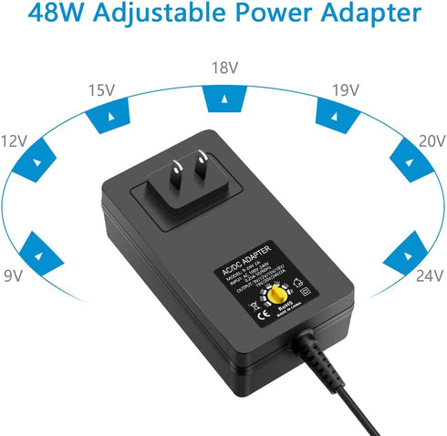 SHNITPWR 48W Universal Power Supply 9V 12V 15V 17V 19V 20V 24V Adjustable Variable AC/DC Adapter with 5.5x2.5mm Tip 100V-240V AC to DC Converter 9...