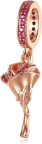 Rose Flower Dangle Charms 14K Rose Gold Plated Pendant for Bracelets...
