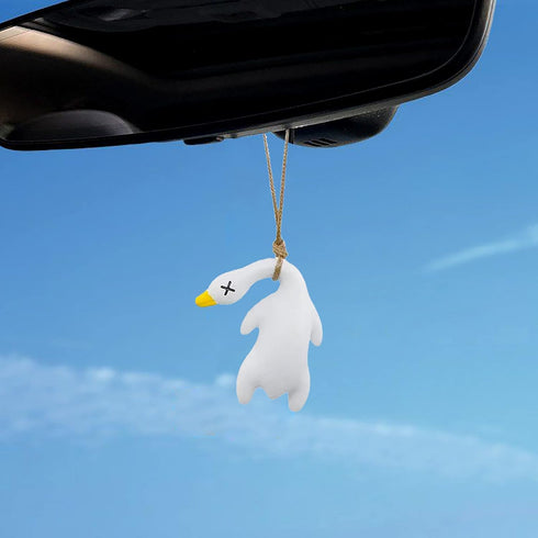 Cute Swing Duck Car Interior Accessories Decor, Swinging Rear View Mirror Hanging Ornament for Women Men Gift (White)...