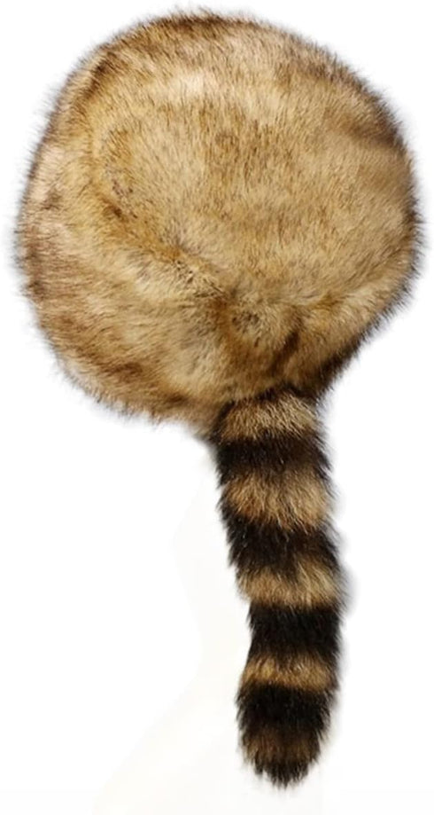 Faux Raccoon Tail Hat Novelty Winter Warm Fur Cossak Russian Style Skull Cap Brown...