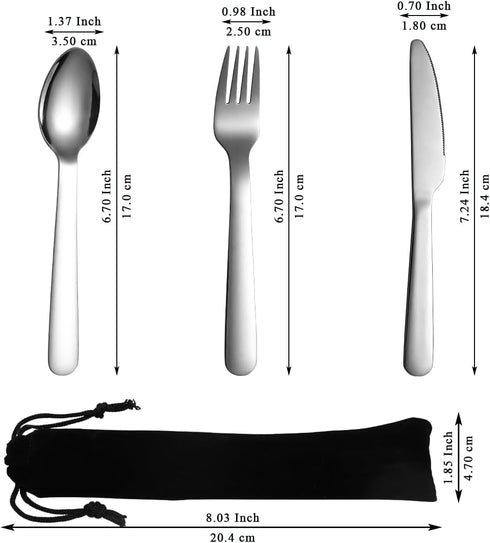 3 Piece Portable Silverware Set, Include Knife Fork Spoon, Camping Cutlery Set With Black Bag, For Home Kitchen Camping Travel, Dishwasher Safe...