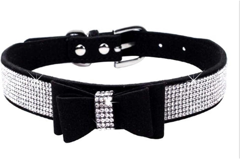 Rhinestone Dog Collar, Cute Dazzling Sparkling Soft Suede Leather Dog Cat Rhinestone Collar Crystal Diamond Pet Dog Puppy Collar (XS, Black-1)...