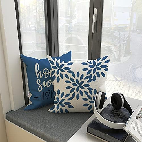 YCOLL Pillow Covers 18x18 Set of 4, Modern Sofa Throw Pillow Cover, Decorative Outdoor Linen Fabric Pillow Case for Couch Bed Car?Light Blue...