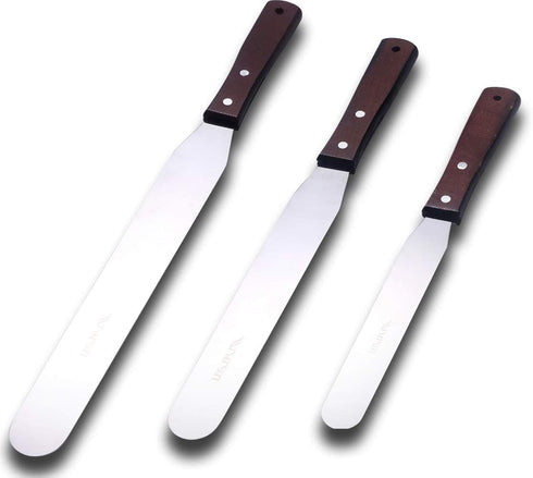 Straight Icing Spatula Stainless Steel Baking Set of 6", 8" & 10" Wooden Handle Cake Decorating Frosting Spatulas...