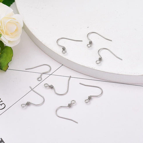 LiQunSweet 500 PCS Stainless Steel French Style Ear Wire Fish Hook Earring Earwires 17x17.5x2.5mm with Coil for DIY Dangle Earring Craft Jewelry M...