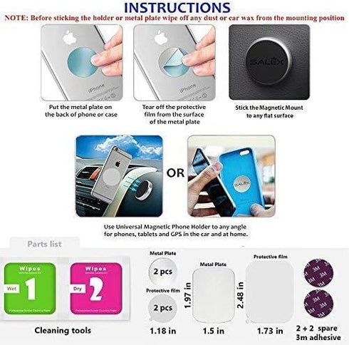 Magnetic Phone Mounts 2 Pack with 3M Adhesive. Black Flat Cell Phone Holder for Car Dashboard, Truck, Wall, Mirror, Table. Universal Low Profile S...
