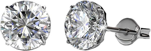 Cate & Chloe Mallory 18k White Gold Plated Stud Solitaire Earrings with Crystals, Classic Shiny Round Cut Crystals, Fashion Jewelry...