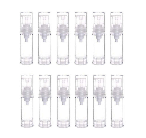 12Pcs 5ML Empty Refillable Cosmetic Containers Cream Lotion Bottles Portable Clear Plastic Airless Vacuum Pump Bottle Sample Packing Toiletries Li...