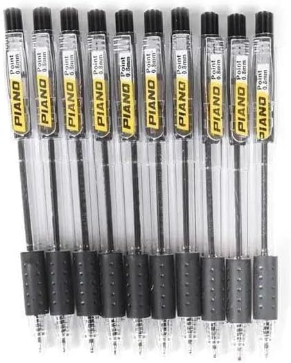 PIANO Comfort Grip Retractable - Needle Ballpoints Pens Black Pointer,0.8 mm - Pack of 10...