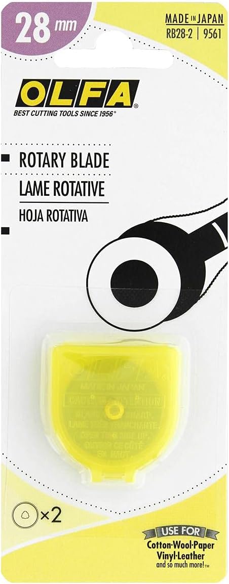 OLFA 28mm Rotary Cutter Replacement Blades, 2 Blades (RB28-2) - Tungsten Steel Circular Rotary Fabric Cutter Blade for Crafts, Sewing, Quilting, S...