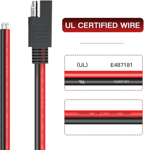 ELECTOP 10AWG SAE Connector Extension Cable, SAE Quick Connector Disconnect Plug SAE Power Automotive Extension Cable Solar Panel Cable Wire(2 Pac...