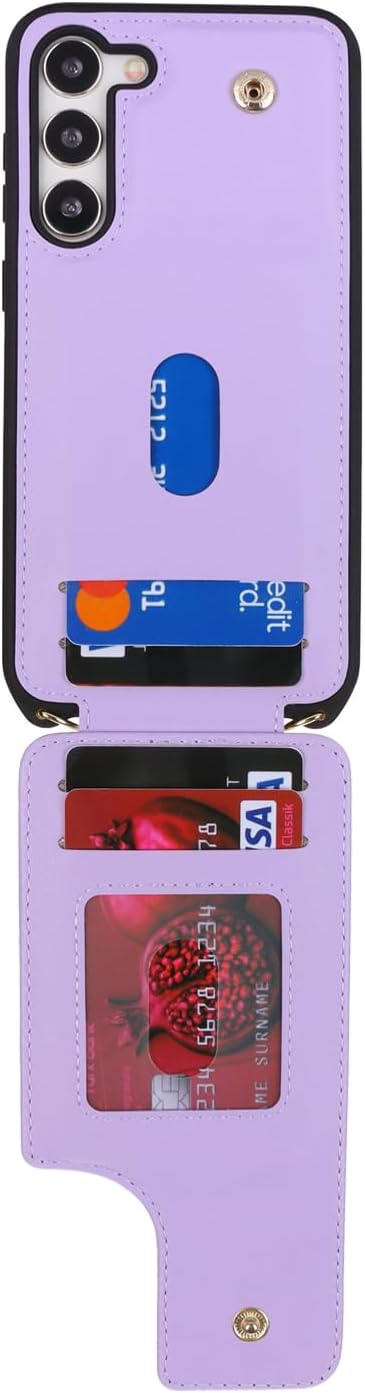 for Samsung Galaxy S22 Case with Card Holder and Strap for Women,Crossbody Lanyard,Ring Stand,Snap Clasp,Phone Wallet Cases 6.1 inch(Purple)......