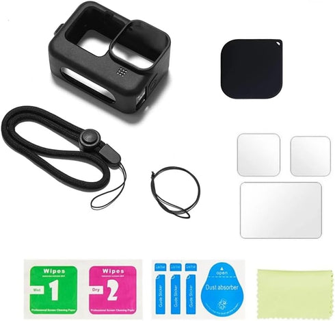 Silicone Case for GoPro Hero 12 11 10 9 Black Tempered Glass Screen Protector Protective Film Lens Cap Cover for Go Pro 12 case (Black)...