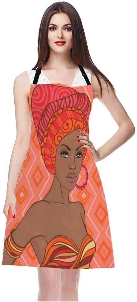 WONDERTIFY African Women Apron,Sexy Woman Wear Earrings and Red Hats Bib Apron with Adjustable Neck for Men Women,Suitable for Home Kitchen Cookin...