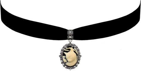 Victorian Vault Black Velvet Choker Steampunk Gothic Cat Feline Cameo Pendant Necklace...