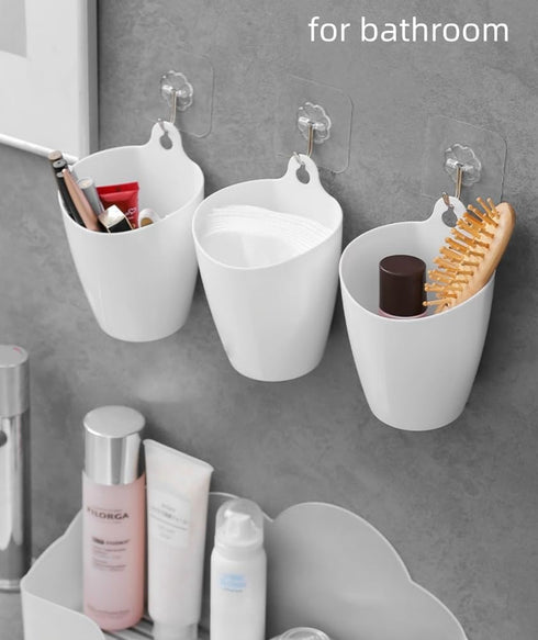 3 Pack Wall Mount Makeup Holder Organizer,Hanging Plastic Wall Storage Cup Holder for Makeup Brush,Toothbrush,Lipstick,Eyeliner,Cosmetic,Multi-Fuc...