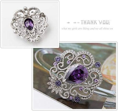 Crown Cubic Zirconia Brooch Pin for Women Wedding Clothing Bouquet Accessory-Purple...