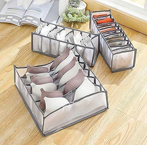 3 Set Underwear Organizer, Foldable Bra Underwear Drawer Organizer Divider Bins for Underwear, Socks, Ties, Bras, Underwear Storage Compartment Bo...