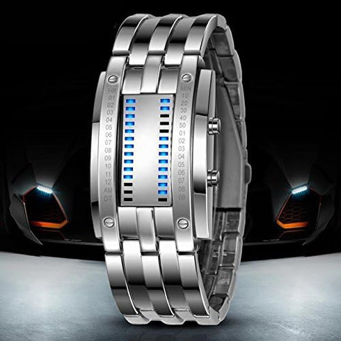 AIMES Mens Binary Watch Casual Sports Digital Lava Matrix Blue LED Digital Wristwatch Classic Creative Fashion Black Bracelet Square Blue Watches ...