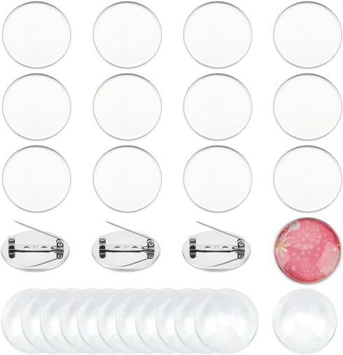 UNICRAFTALE 16 Sets 30mm Blank Dome Brooch Making Kit 304 Stainless Steel Brooch Base Settings Flat Round Brooch Pin with Glass Cabochons for Badg...