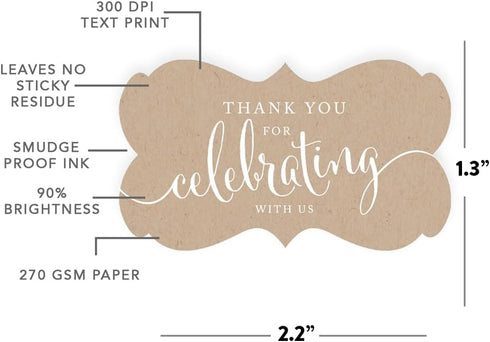 Andaz Press Fancy Frame Rectangular Label Stickers, Thank You for Celebrating with Us, Kraft Print, 36-Pack Wedding Decorations, Wedding Favors, S...