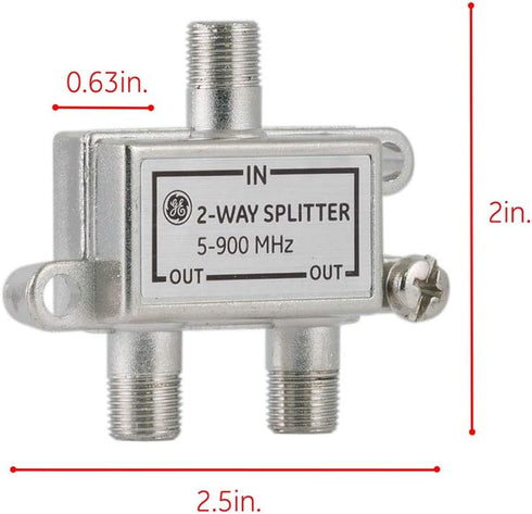 GE 2-Way Coaxial Cable Splitter, 5-900 Mhz Range, RG59 RG6 Coax Compatible, Audio, Video, Works with HD TV, Cable, Amplifiers, Amplified Antennas,...
