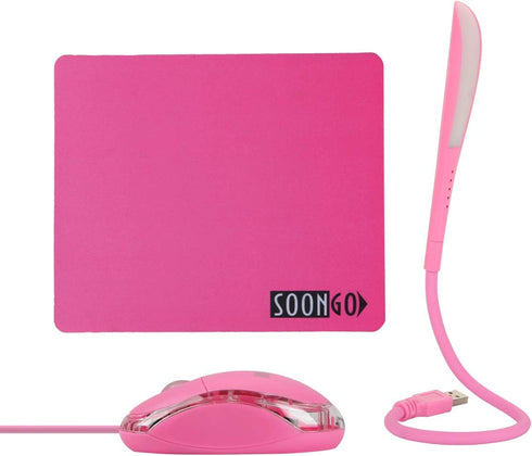 Pink Mouse and Pad USB LED Light 3 in 1 Gift Comb Kids Mouse for Laptop Home Office Travel by SOONGO...