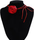 Vintage Rose Flower Long Wrap Necklace Suede Rope Tassel Tie Necklace Handmade Satin Flower Elegant Jewelry for Women and Girls...