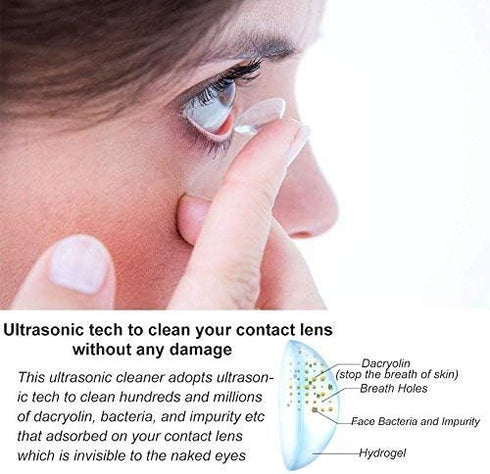 Ultrasonic Contact Lens Cleaner Machine, Ofone Contact Lens Cleaning Case for Soft Hard RGP Lenses, Including Remover Tool, Tweezers & Solution Bo...