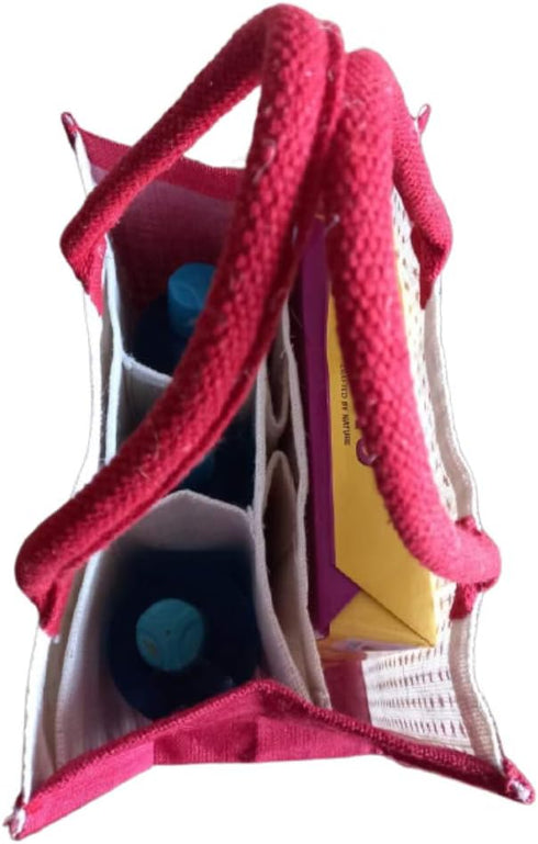 KVR Natural Jute burlap wine beer whisky vodka bottle carrier sturdy environment friendly bag with option to use as lunch bag (6 Bottle Bag, White...