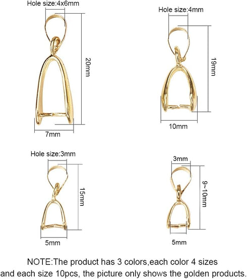 PH PandaHall 120 Pieces Brass Pinch Clip Bail Clasp Dangle Charm Bead Pendant Connector Findings 12 Styles for Jewelry Making 3 Colors...