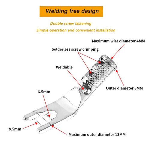 Tertullus 8 Pcs DIY Y Plugs Pure Copper Speaker Spade Connectors Y Plug Spade Speaker Wire Connectors 45 Degree Rhodium Plated Screw Locking Adapt...