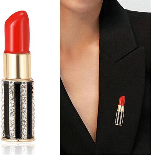 Lipstick Ladies' Crystal Brooch Fashion Enamel Lapel Pin Creative Sexy Sparkling Crystal Sweater Shawl Scarf Wedding Party Brooch Set Jewelry Acce...