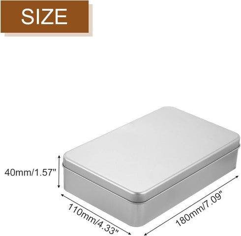 uxcell Metal Tin Box Containers, 2Pcs 7.1x4.3x1.6 Inch Silver Mini Portable Metal Rectangular Empty Hinged Tins Box with Lid for Home Storage Orga...