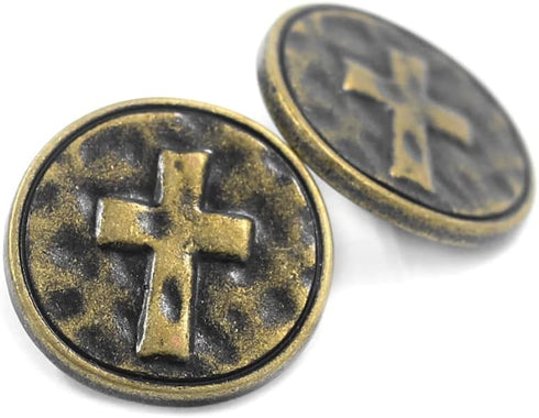 Bezelry 12 Pieces Cross Symbol Metal Shank Buttons. 20mm (3/4 inch) (Antique Brass)...