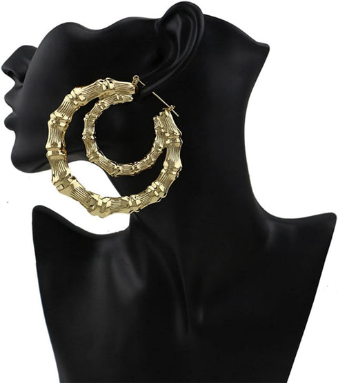 Bamboo Oversized Bamboo Hoop Earrings for Women (Gold)...