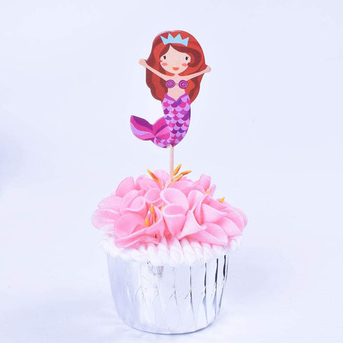 Double sided-Mermaid 24 PCS Handmade Pretty Mermaid Cupcake Toppers Baby Girls Children Kids Toddlers Teens Picnic Birthday Bridal Shower Baby Sho...