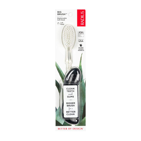 RADIUS Toothbrush Big Brush with Replaceable Head, Left Hand, Soft in Black Sparkle, BPA Free and ADA Accepted, Designed to Improve Gum Health and...