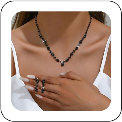 Unicra Black Rhinestone Necklace Earrings Set Bridal Wedding Jewelry Sets Crystal Choker Necklace Prom Costume Jewelry Set for Women and Brides...