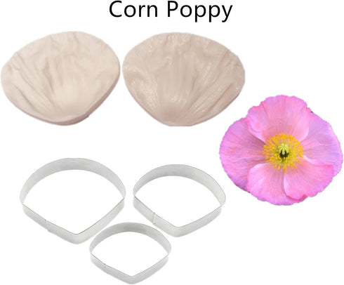 8set Gumpaste Flower Silicone Mold and Cutter Stainless Steel Flower Cutter Fondant Paste Veining Molds Sugarcraft Making Tools for Cupacke Cookie...